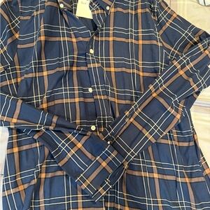 SMITH Navy and Tan Plaid Dress Shirt
